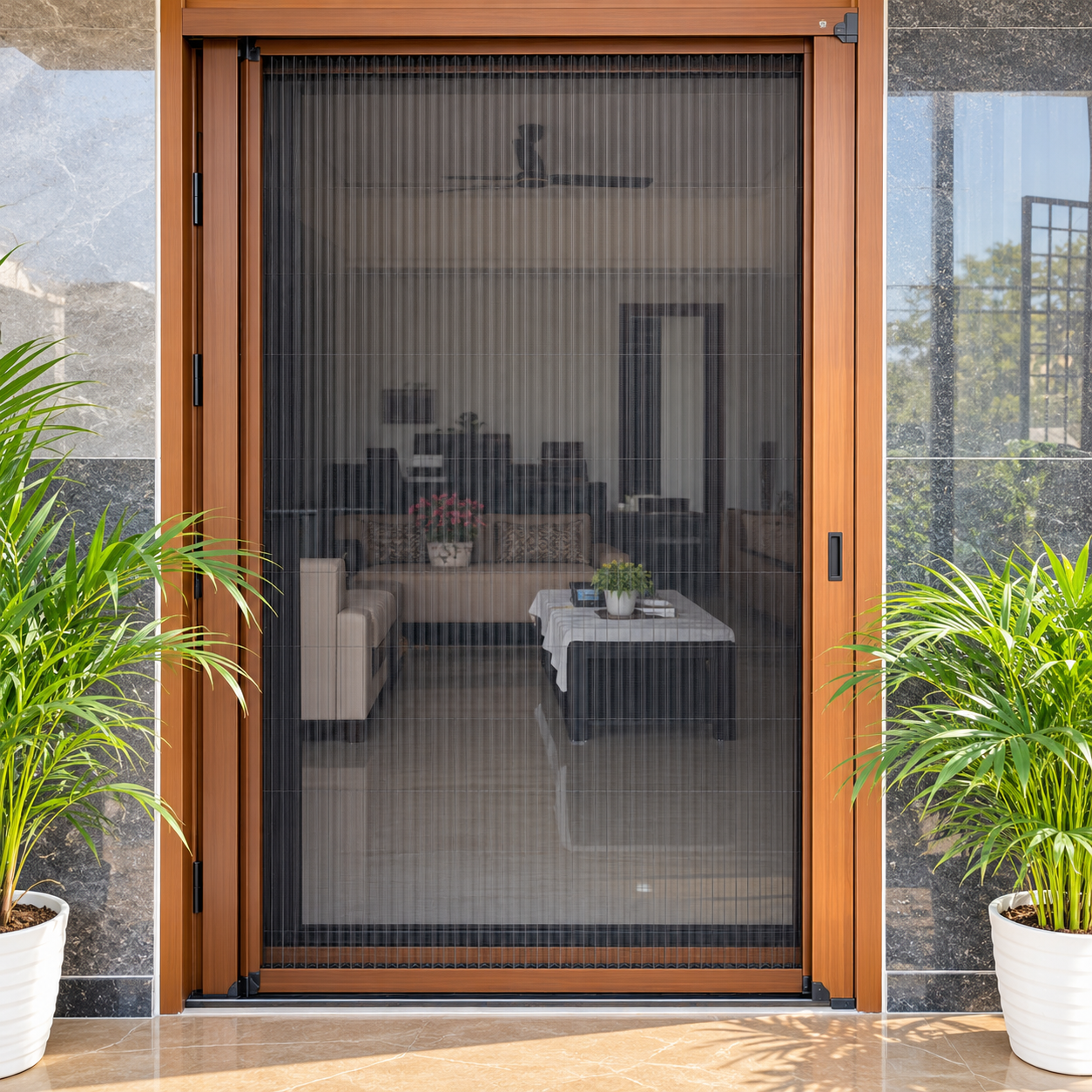 Modern Entrance with Pleated Screen Door